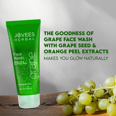 Jovees Herbal Grape Face Wash With Grape Seed & Orange Peel Extracts | For Brighter & Glowing Skin | Reduces Uneven Skin Tone & Fine Lines | For All Skin Types 120 ML (Pack of 3)